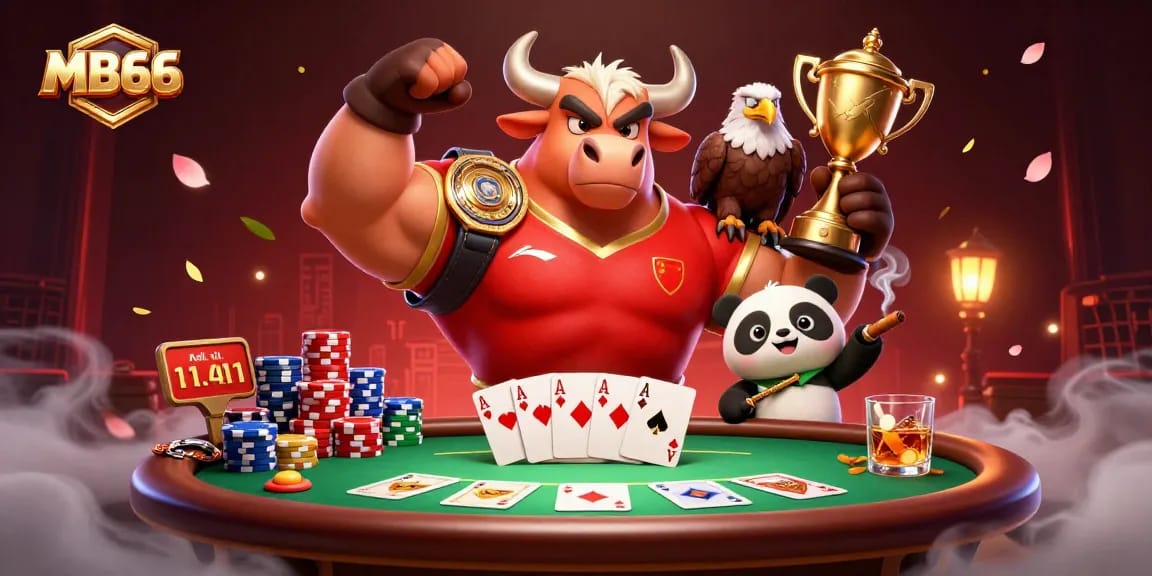Engage with MB66 and win big at the poker table amidst a vibrant 3D casino scene.