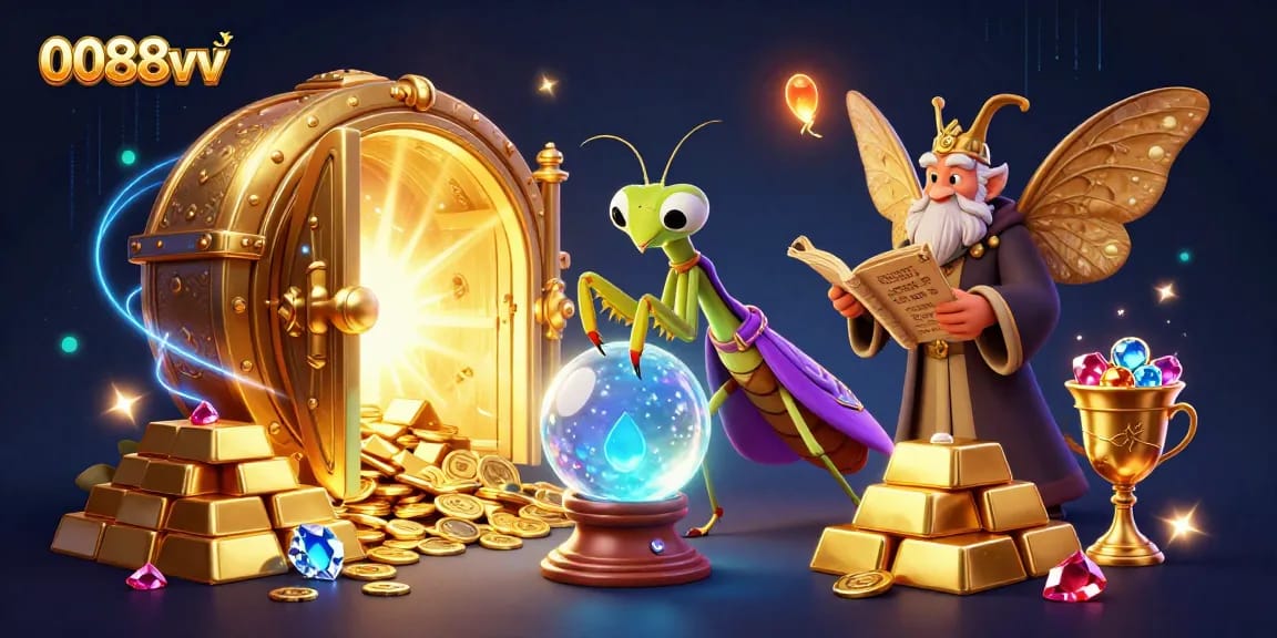 Experience thrilling gaming with 0088vv's dynamic casino scene filled with treasures.
