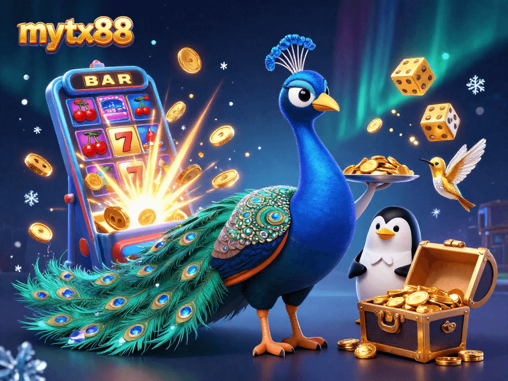 Experience the excitement at mytx88 with a vibrant casino scene showcasing colorful characters and dynamic gaming action.