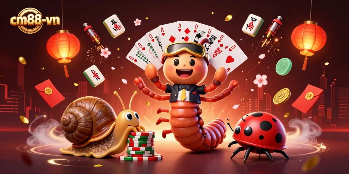 Engage with cm88-vn's vibrant casino scene featuring a millipede dealer and high-roller snail.