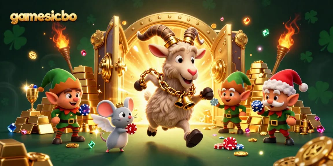 Experience the thrilling action of gamesicbo with a festive casino scene filled with treasures and excitement.