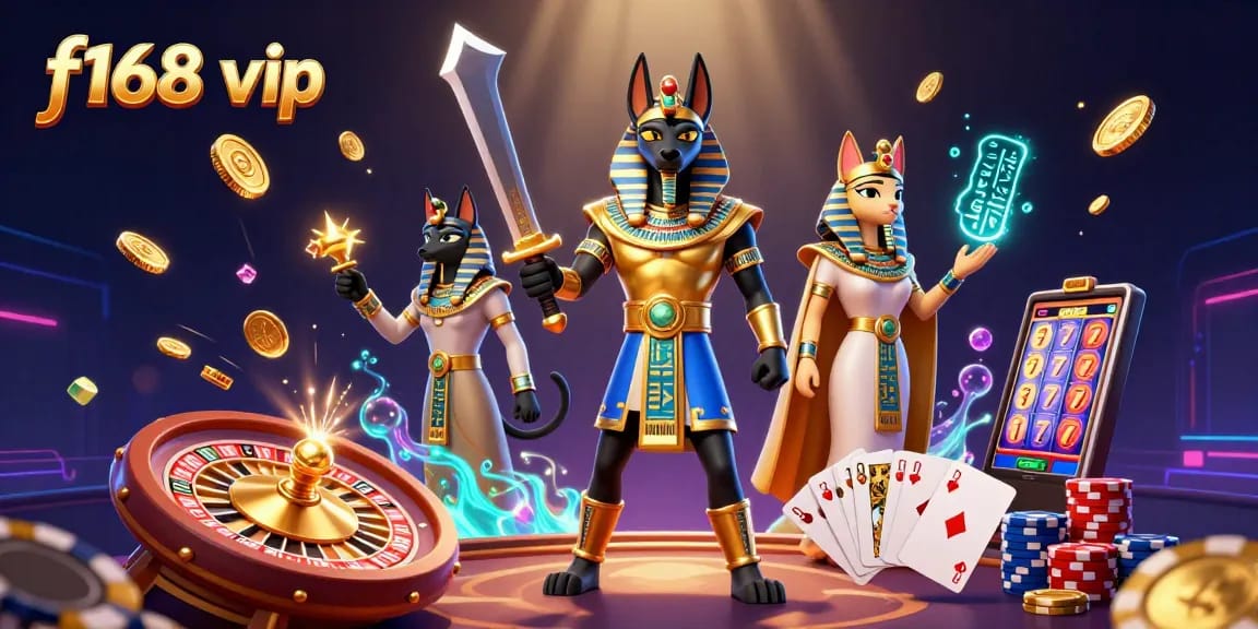 Spin and win with f168 vip in vibrant casino illustration featuring dynamic gaming elements.