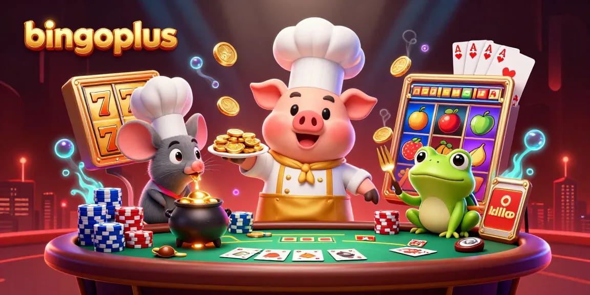 Experience thrilling casino action at bingoplus with vibrant slot reels, energetic characters, and dynamic gaming elements.