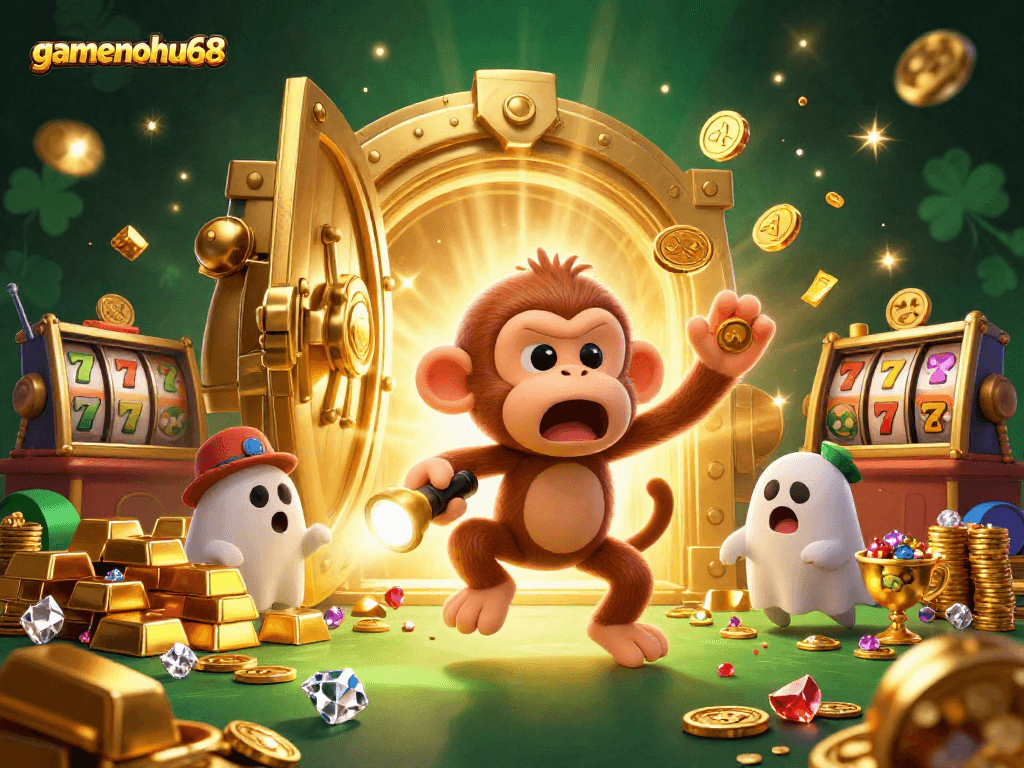 Experience the thrill as gamenohu68 juggles riches in a vibrant casino scene.