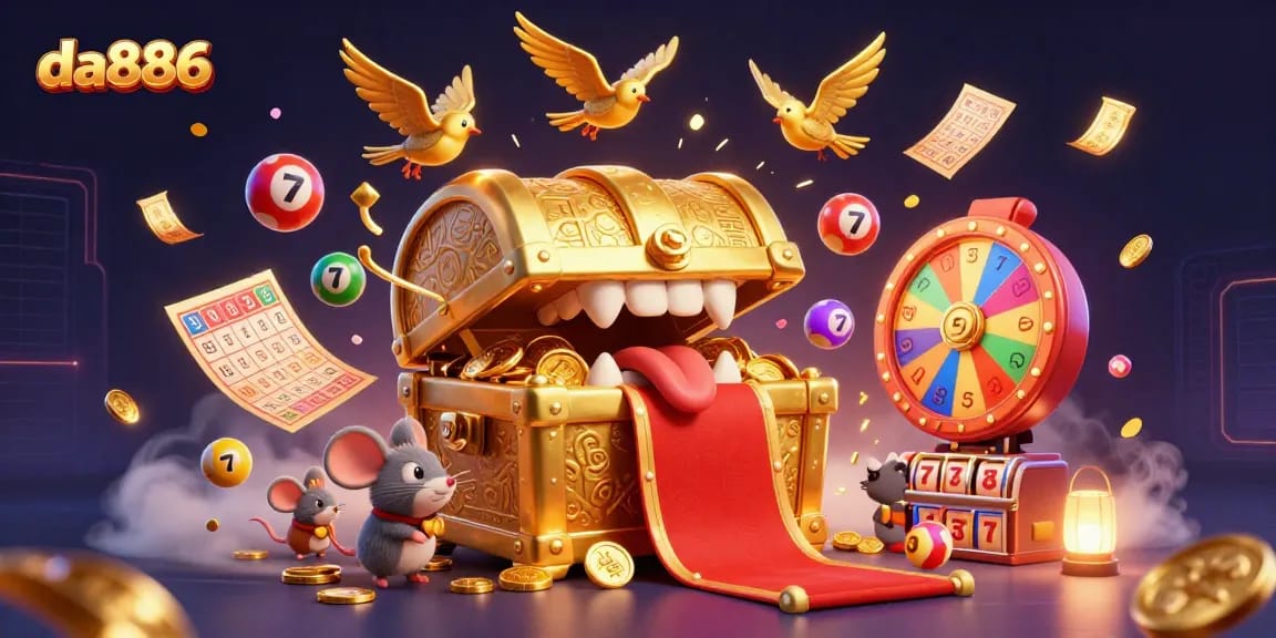 Engage in da886's thrilling lottery experience with colorful elements and dynamic gaming action.