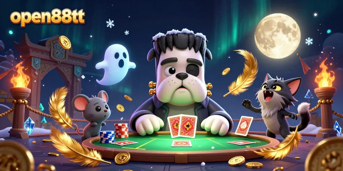 Experience thrilling gameplay at open88tt with a Frankenstein bulldog dealer, ghost mouse, and werewolf kitten