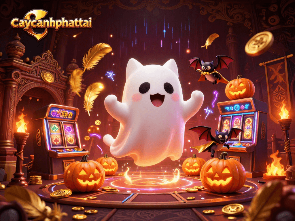 Experience the thrill of caycanhphattai in this dynamic haunted casino scene with vibrant characters and elements.