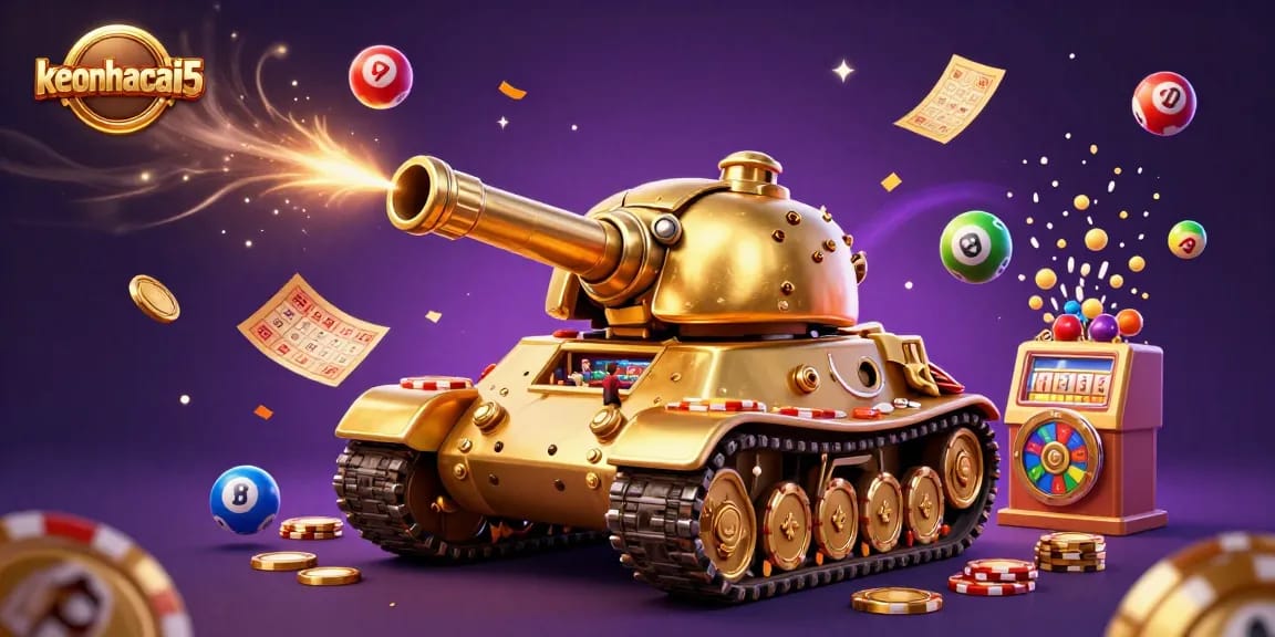 Experience the excitement of keonhacai5 with a vibrant casino scene full of colorful games and dynamic action.