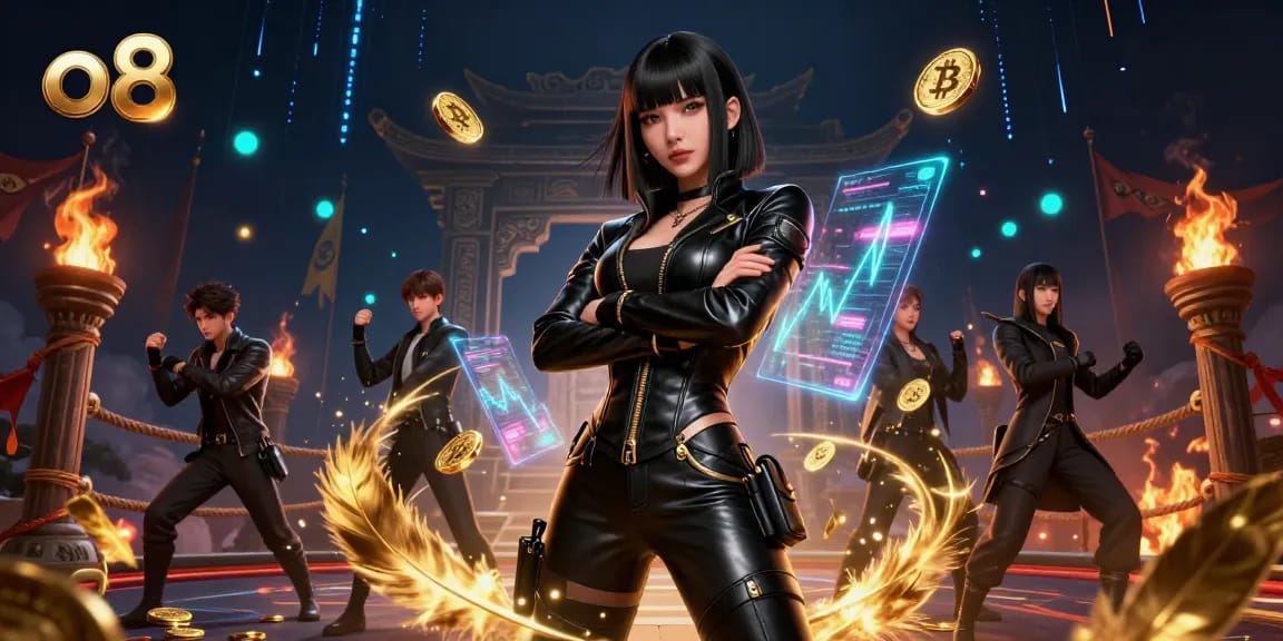 Engage in thrilling gameplay at o8 with vibrant 3D casino-themed elements and neon visuals.