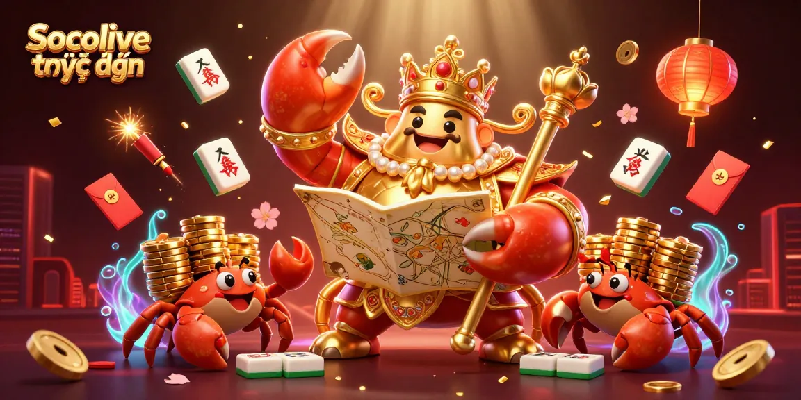 Experience Socolive trực tiếp with vibrant visuals of a golden crab emperor amidst dynamic gambling elements.