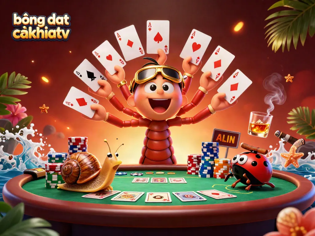 Experience bóng đá trực tuyến cakhiatv excitement with a whimsical casino-themed scene featuring animated characters.