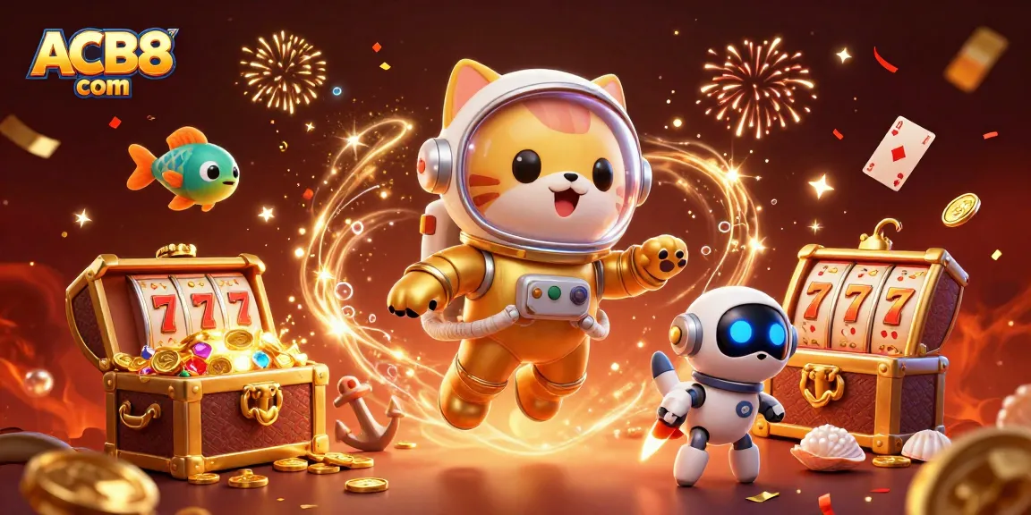 Experience thrilling gaming with slots and jackpots at ACB8 com in a vibrant 3D cartoon casino scene.
