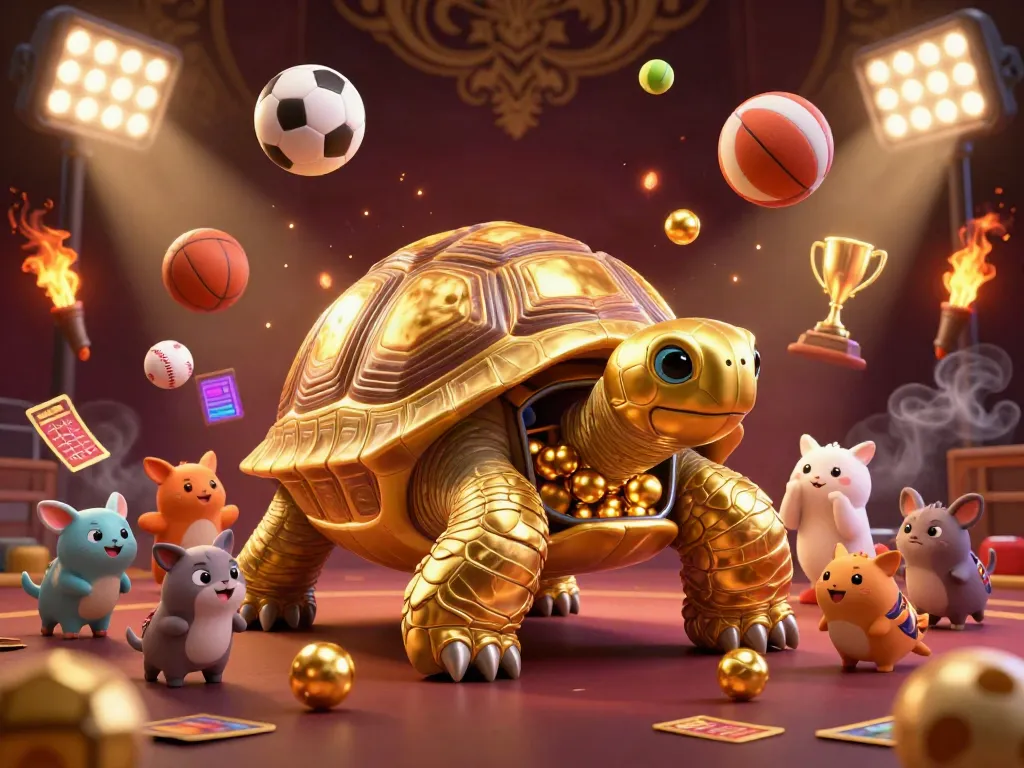 Experience an exciting scene filled with thrilling gambling elements at qq88, featuring a golden tortoise pinball machine.