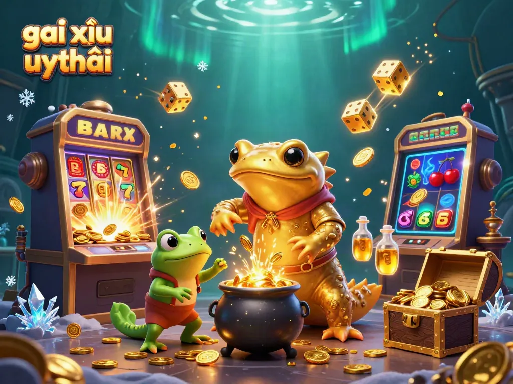 Engaging scene presenting game tài xỉu uy tín with enchanting alchemical characters and dynamic casino elements.