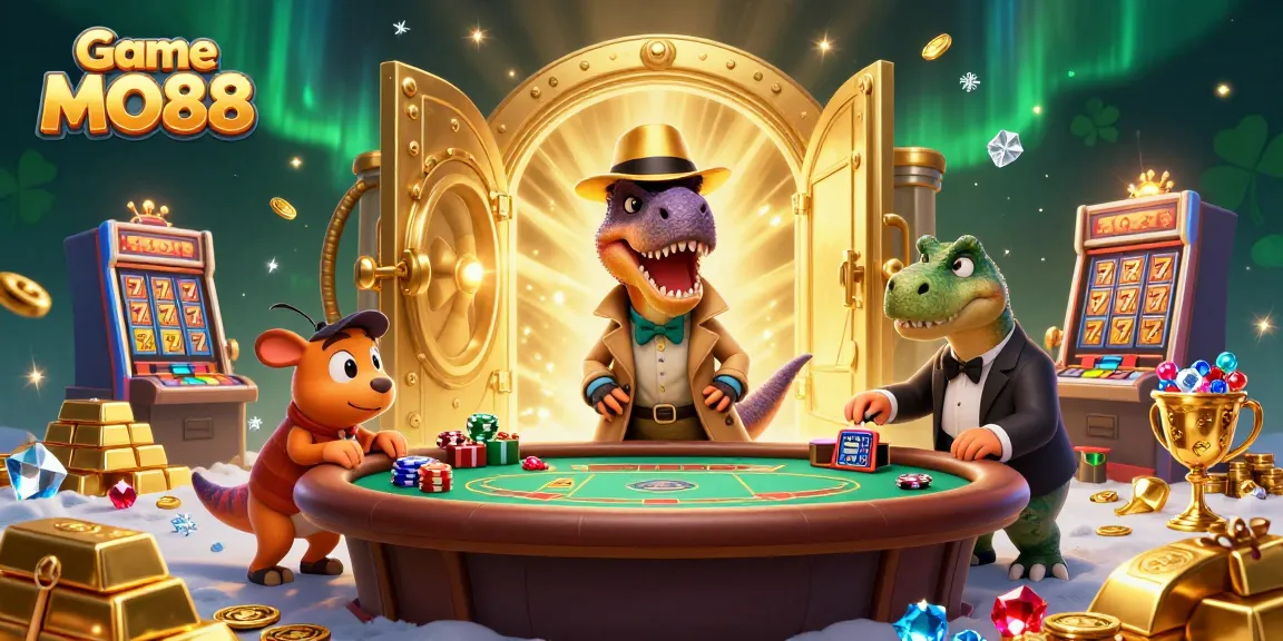 Experience Game MO88 as cartoon creatures engage at a blackjack table with vibrant casino elements.