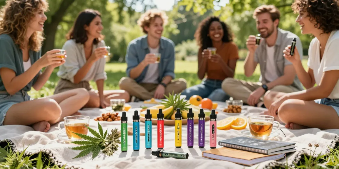 Enjoying strong THC vapes UK in a sunny outdoor setting with friends, highlighting natural wellness and community.