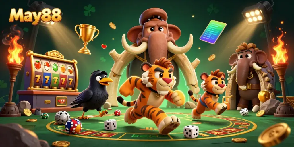 Experience thrilling games and wins at May88's dynamic casino with vibrant elements.