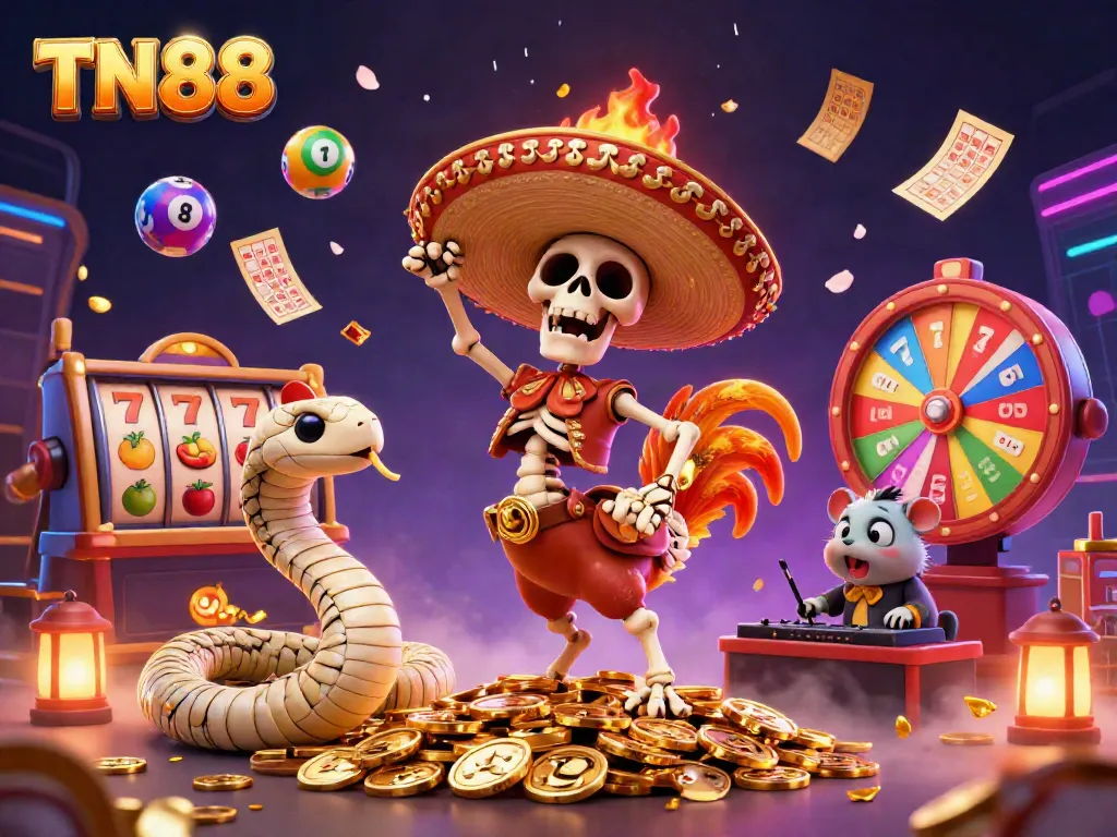 Celebrate your wins at TN88 with a lively 3D casino scene filled with excitement and winning elements.
