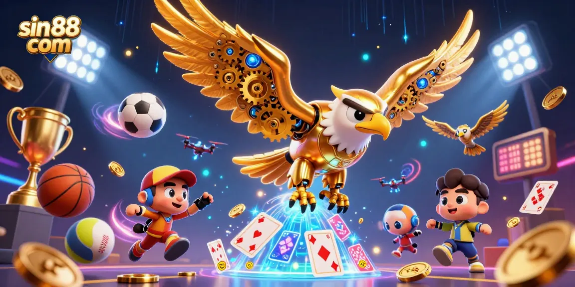 Engaging scene with sin 88 com highlighting a golden eagle and dynamic sports betting elements.