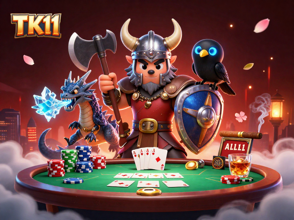 Win big at TK11 Casino with thrilling poker action featuring a Viking wolf warrior.