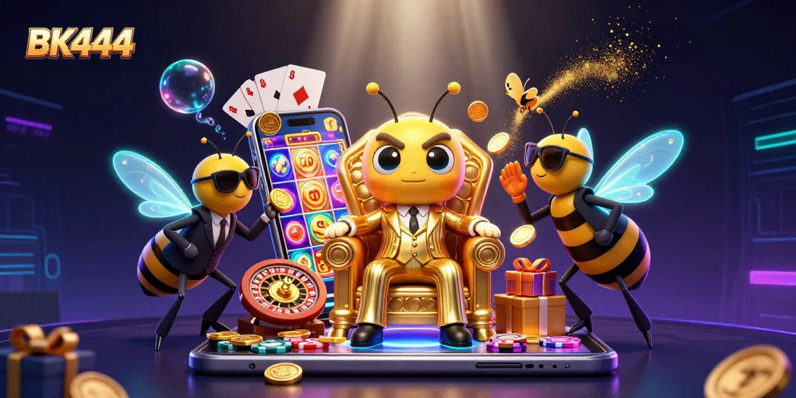 Experience epic wins with BK444 in this lively casino-themed 3D illustration.