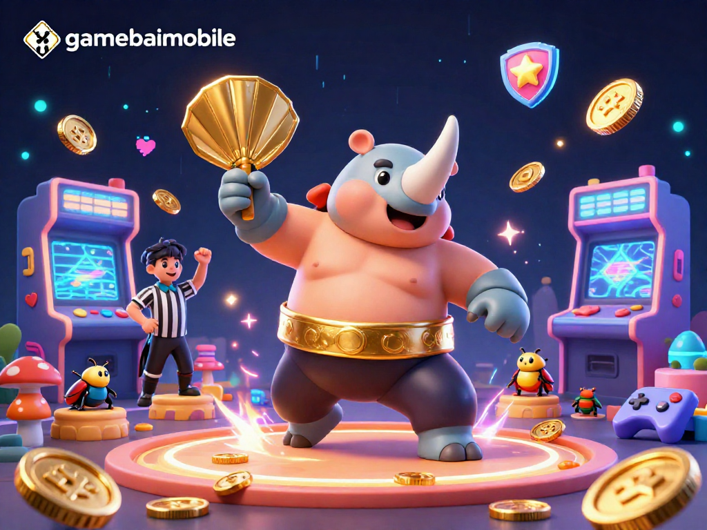 Join the fun at gamebaimobile as the sumo champion beetle stomps coins in a vibrant casino.