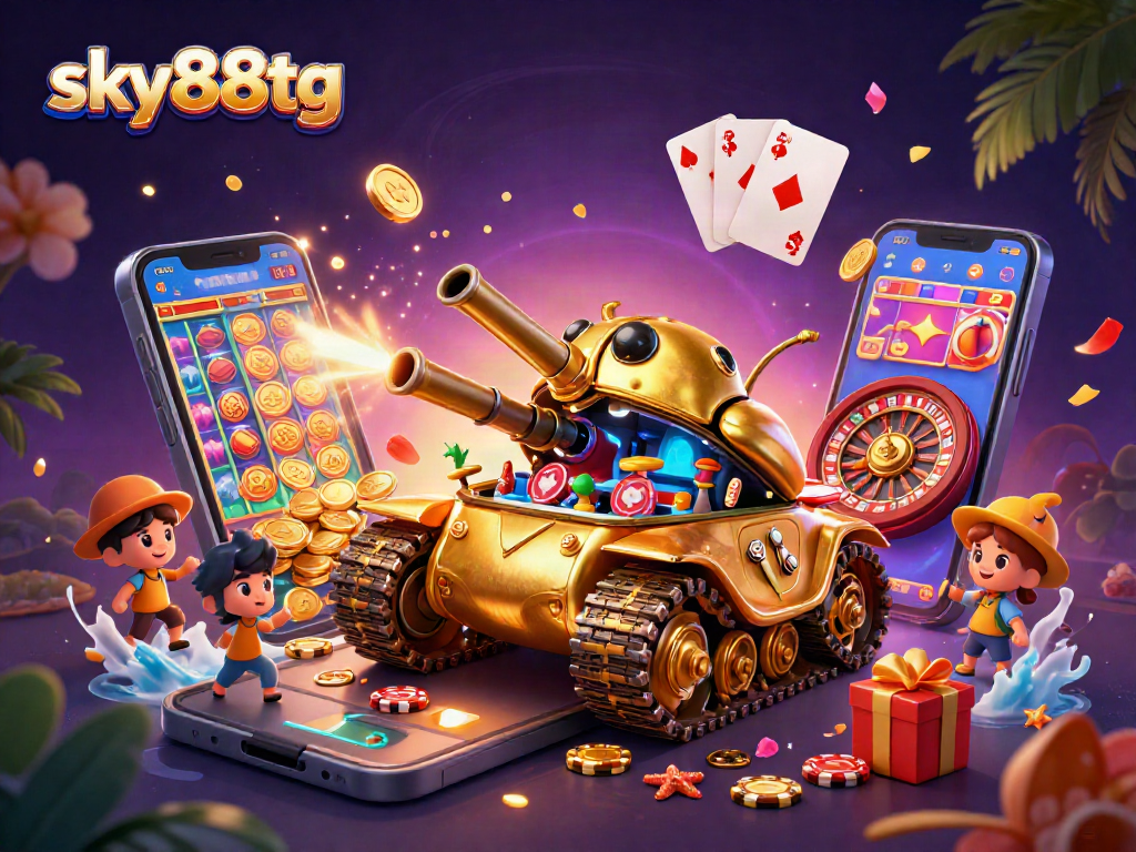 Engage with sky88tg's thrilling slot games amidst a dazzling 3D casino theme.