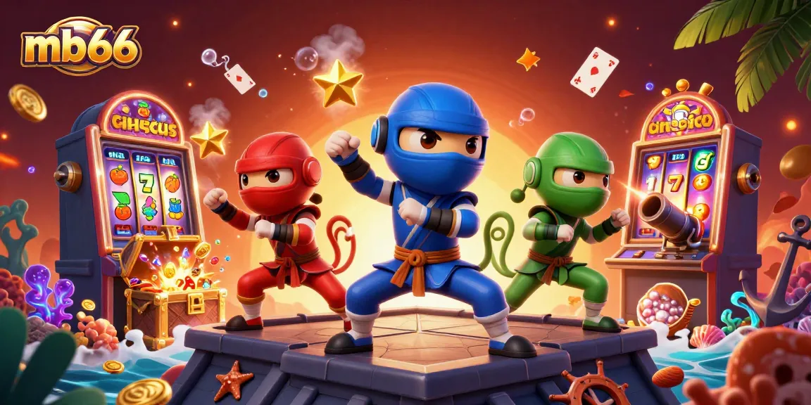 Experience thrilling slot action with mb66's colorful ninja chameleons amidst dynamic casino elements.