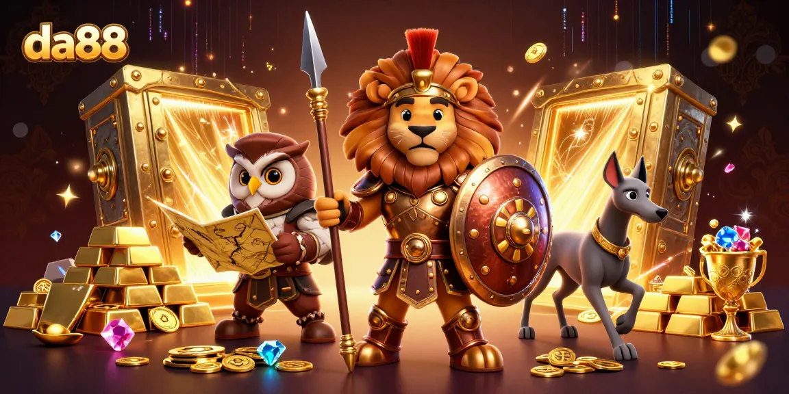Win big at da88 with a captivating 3D casino scene featuring rich treasures and heroic characters.