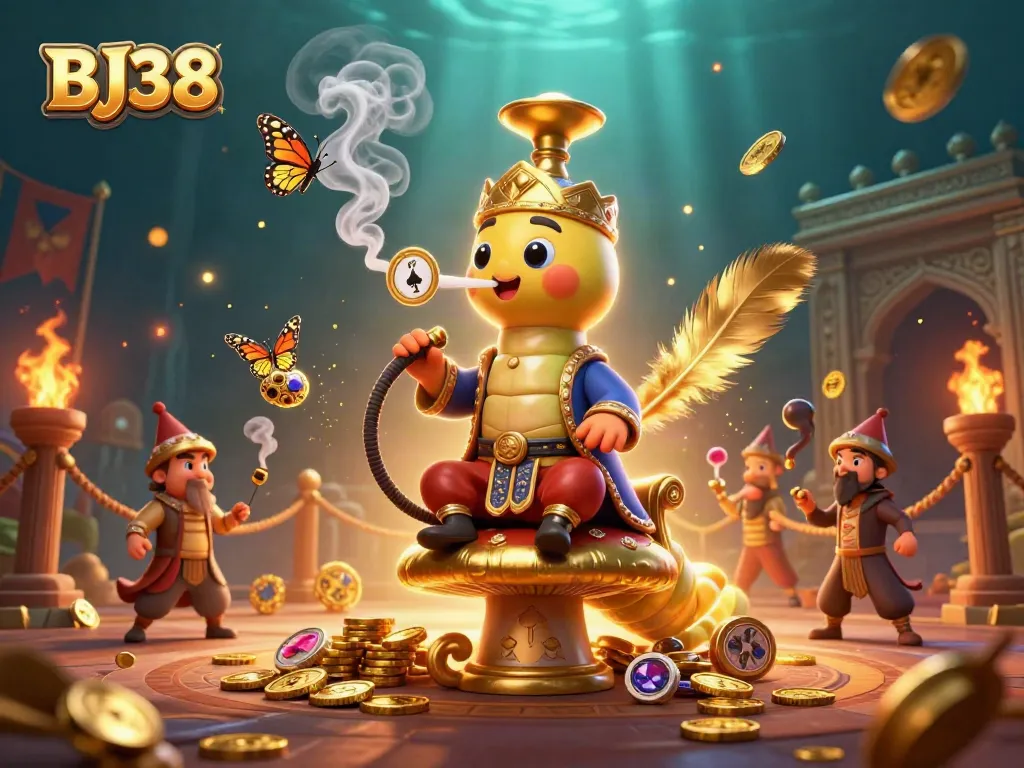 BJ38 exceeds expectations with this 3D illustration of a whimsical casino scene showcasing poker hand smoke rings.