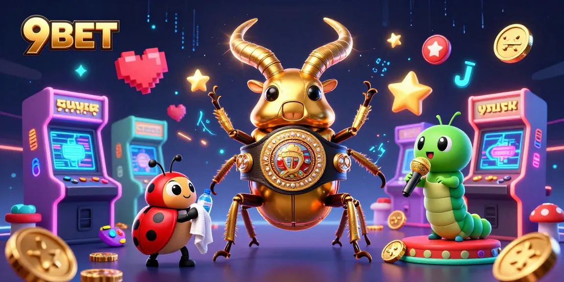 Experience the thrilling 9BET gaming action with a spectacular illustration of a boxing stag beetle champion.