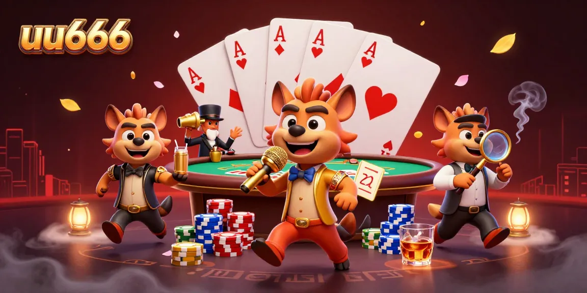 uu666 hyena casino scene with stand-up comedian and vibrant gaming elements