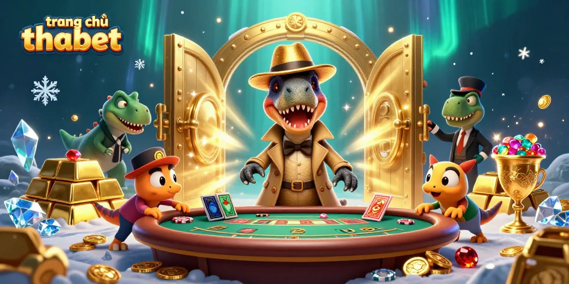 Experience thrilling moments at trang chủ thabet with cartoon velociraptor and casino elements.