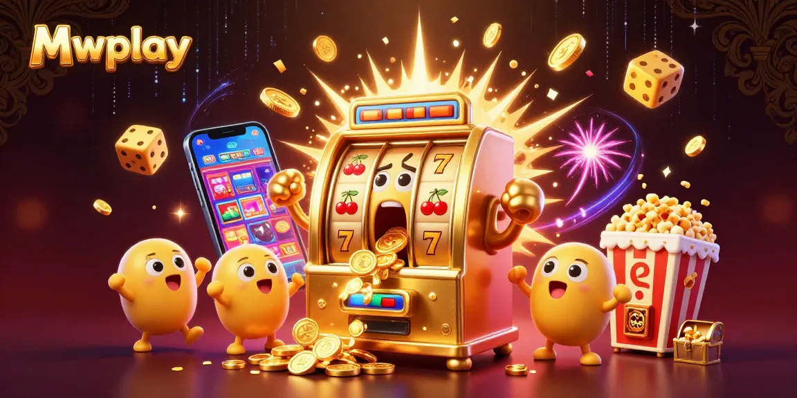 Experience Mwplay's exciting casino action with animated slot machines celebrating big wins amidst a vibrant gaming scene.