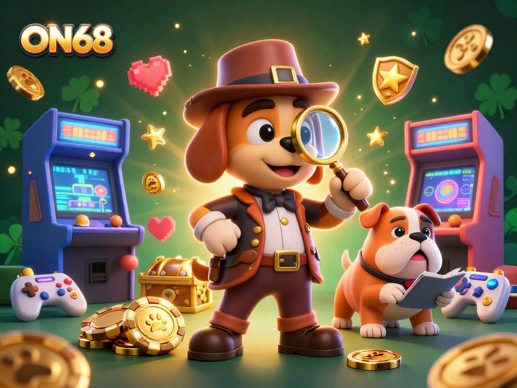 Play exciting games at ON68 while the detective explores clues in a vibrant casino