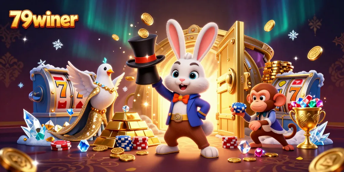 Experience thrilling wins with 79winer's dazzling 3D casino illustration featuring dynamic gaming elements.