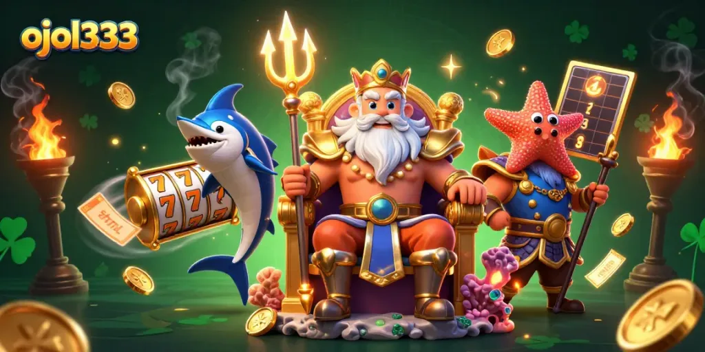 Experience thrilling slot action with ojol333's vibrant scene filled with gold coins, jackpot reels, and dynamic characters.