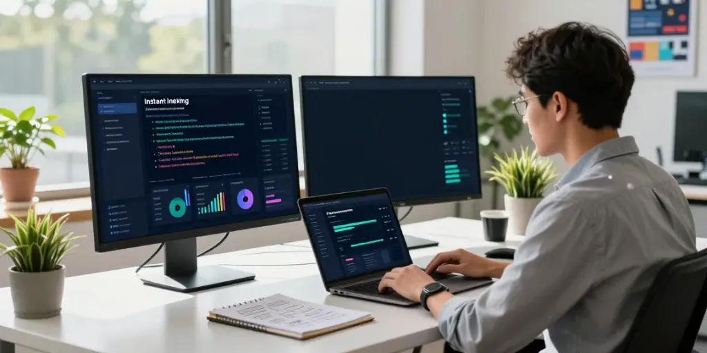 Expert optimizing content for instant indexing in a modern digital marketing workspace