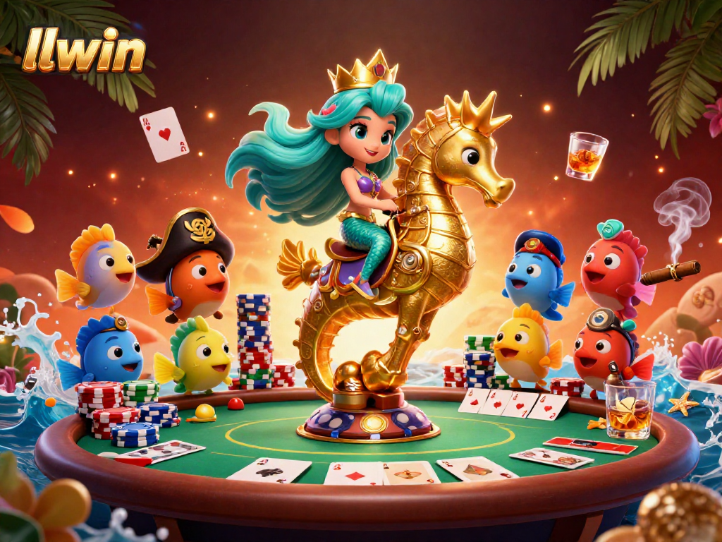 Experience gameplay excitement at llwin with a vibrant scene featuring a cartoon mermaid and poker elements.