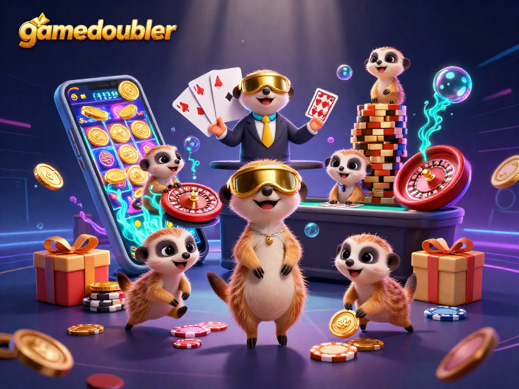 Experience thrilling gameplay at gamedoubler with meerkats managing a vibrant casino scene.