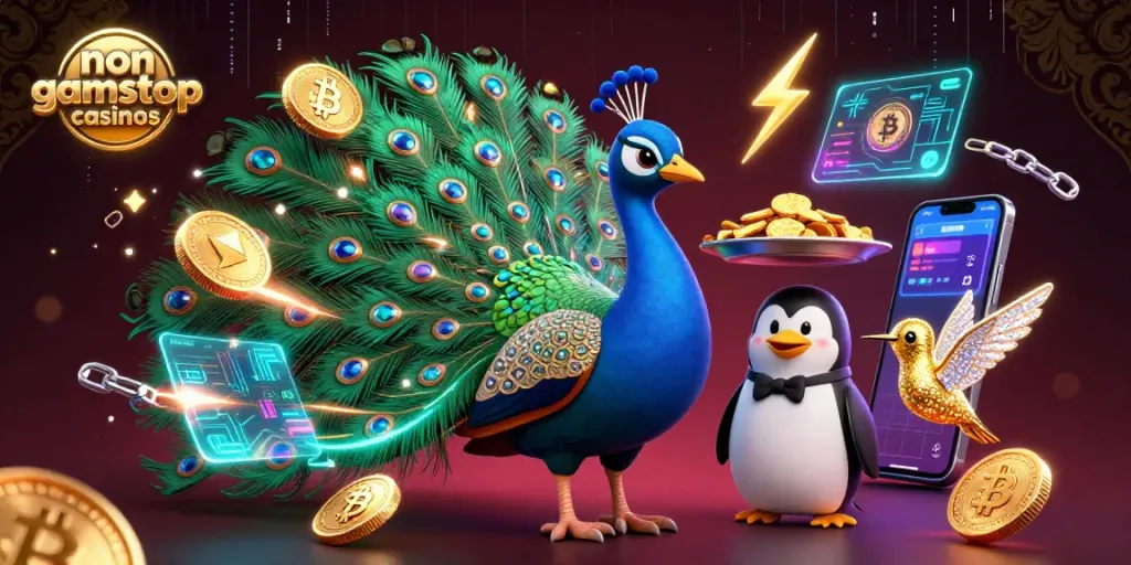 Engage with non gamstop casinos through vibrant visuals showcasing digital gambling elements.