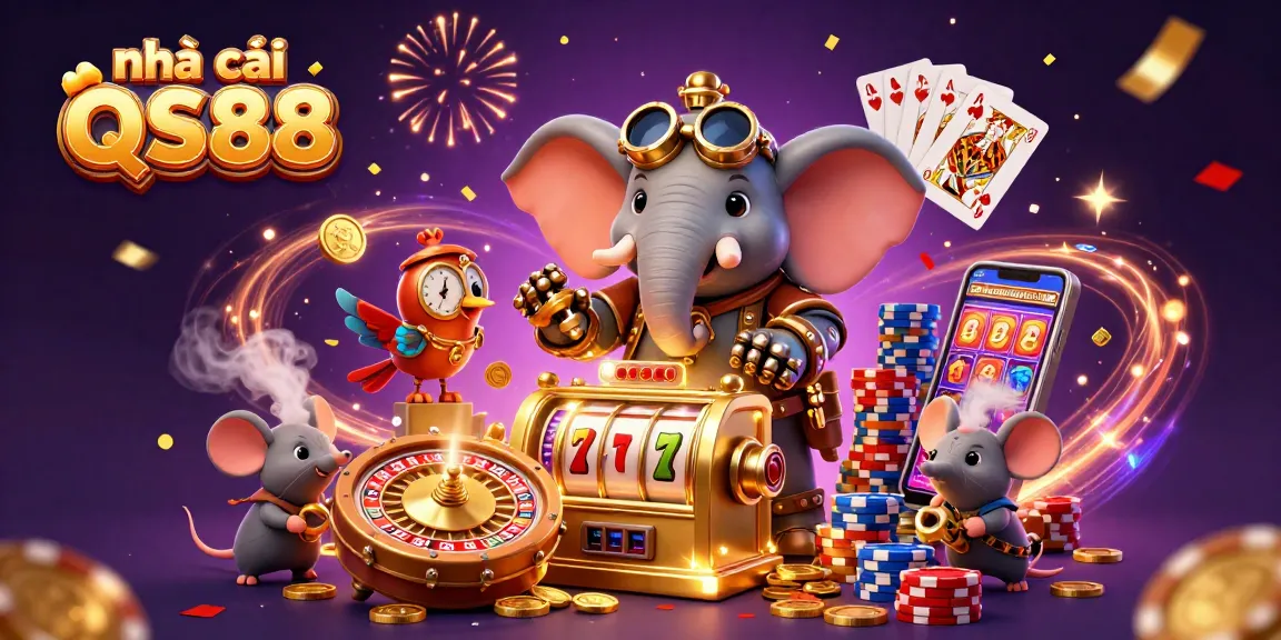 Experience the vibrant gaming atmosphere at nhà cái QS88 with dynamic slot machines and gaming elements.