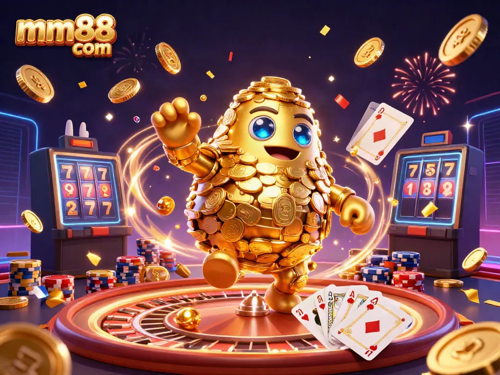 Experience the excitement of winning big with mm88 com in a vibrant casino scene full of dynamic games and golden treasures.