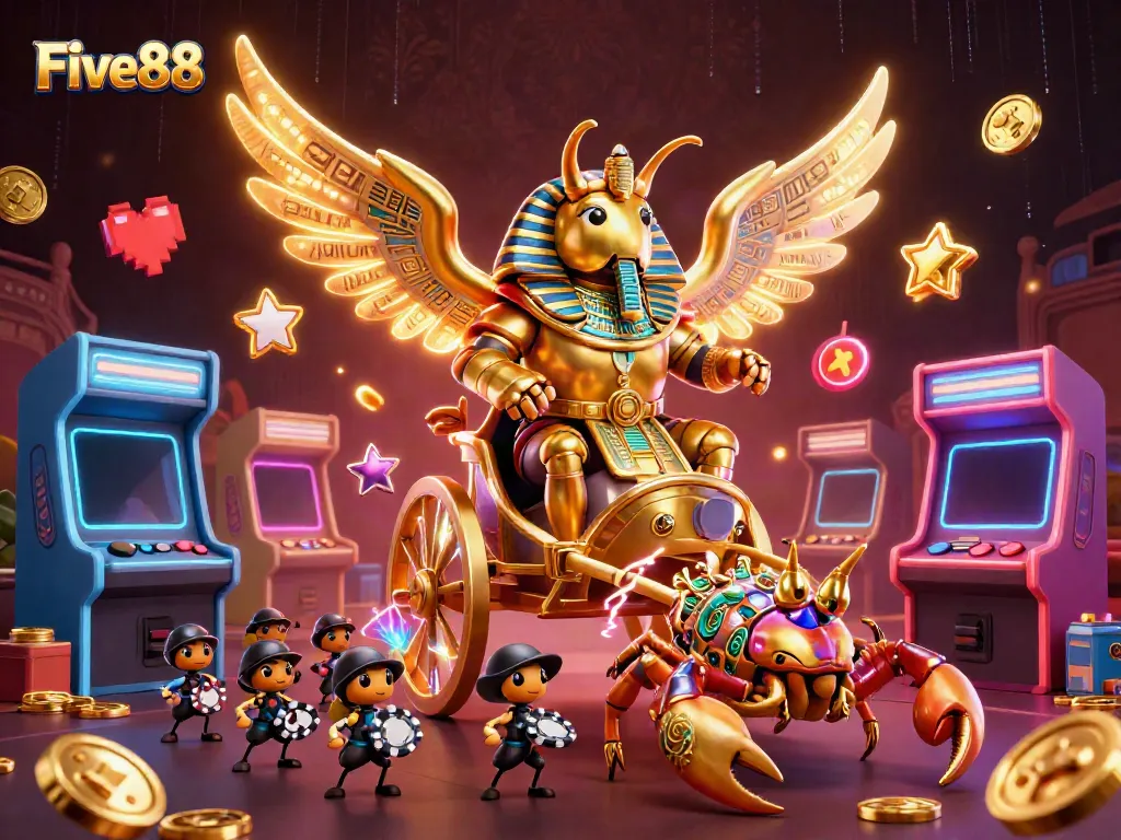 Experience thrilling gaming adventures at Five88 with vibrant characters and casino elements.