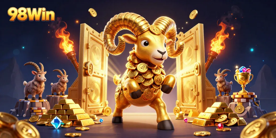 Experience thrilling gameplay with 98Win in this vibrant casino illustration filled with treasure.