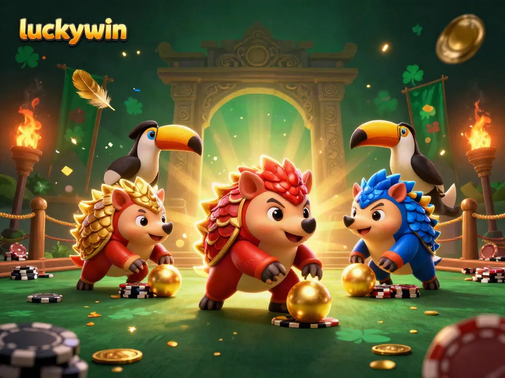 Experience thrilling gameplay with luckywin as pangolins compete in a vibrant casino scene.