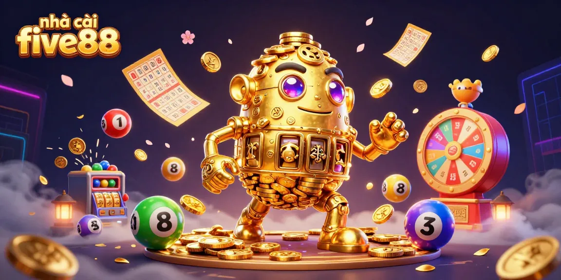 Experience the excitement of nhà cái five88 with this vibrant 3D illustration of dynamic casino elements.