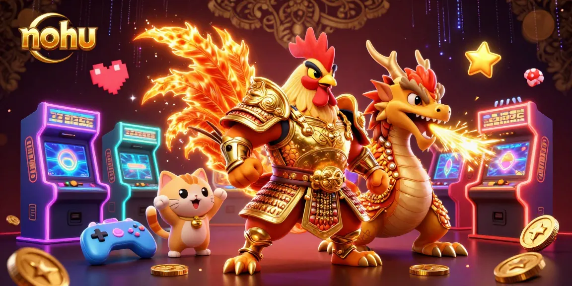 Engage with the nohu warrior rooster and dragon in a vibrant casino adventure.