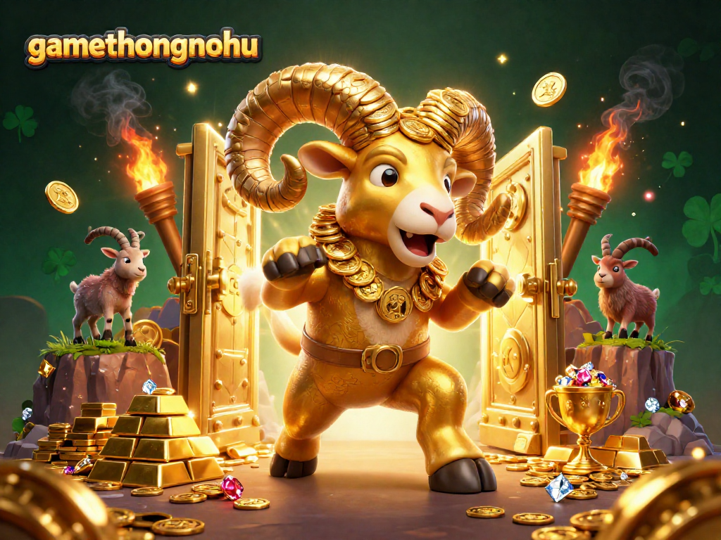 Experience the thrill of gambling with gamethuongnohu in a vibrant, dynamic casino scene featuring a golden ram.