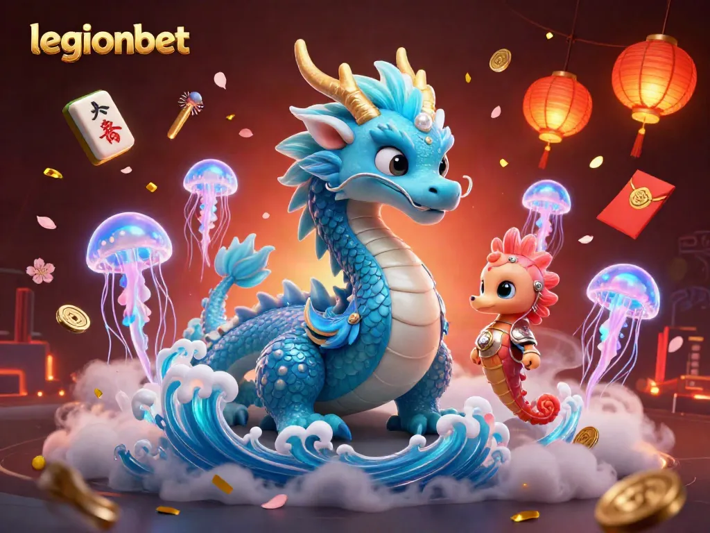 Immerse in legionbet's thrilling casino world with a vibrant underwater scene featuring a majestic dragon and seahorse knight.